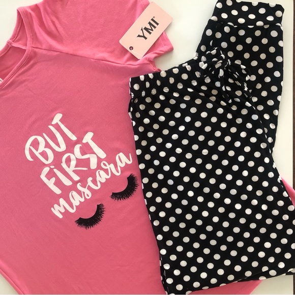 YMI Pink 'But First Mascara' Graphic 2 pc PJs, XL NWT - Picture 4 of 7